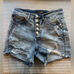 Judy Blue Distressed Cutoff Jean Shorts with Button Fly, Size Large